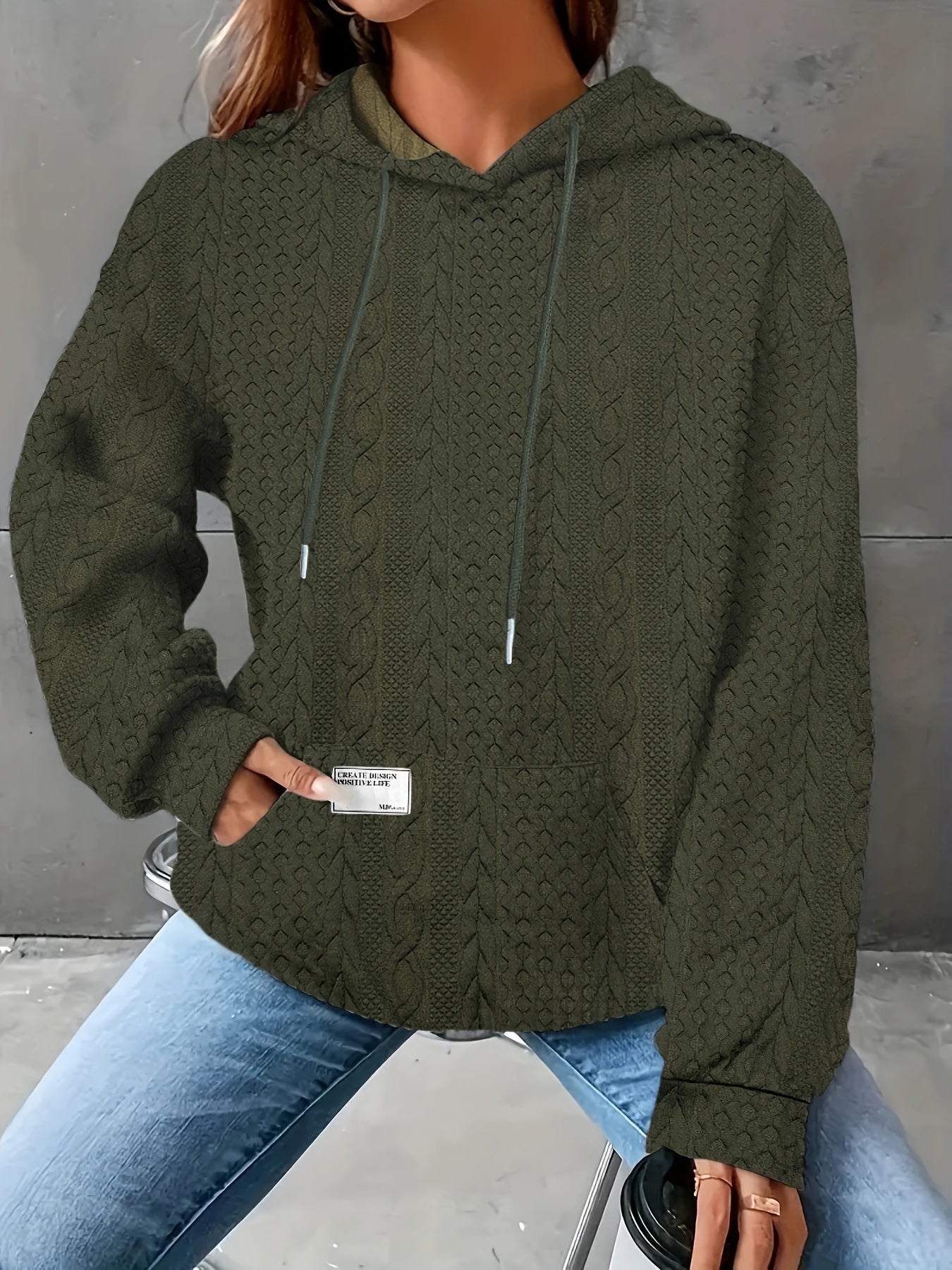 Cozy Waffle Knit Hoodie, Women's Long Sleeve Pullover for Fall/Winter.