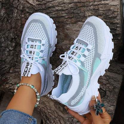 Women's Colorblock Knit Sneakers, Breathable Low Top Running Shoes (Plus Size)