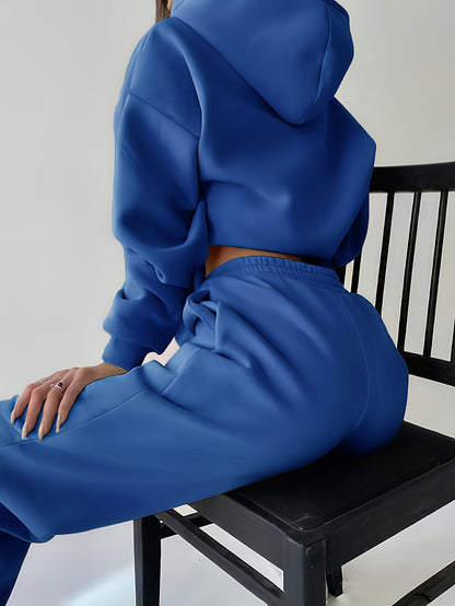 Casual Two-Piece Set - Letter Print Hooded Sweatshirt & Elastic Waist Sweatpants