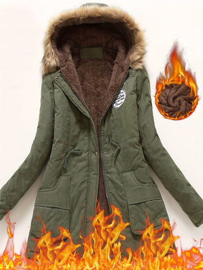 Winter Hooded Fleece Jacket, Zip-Up with Fur Collar