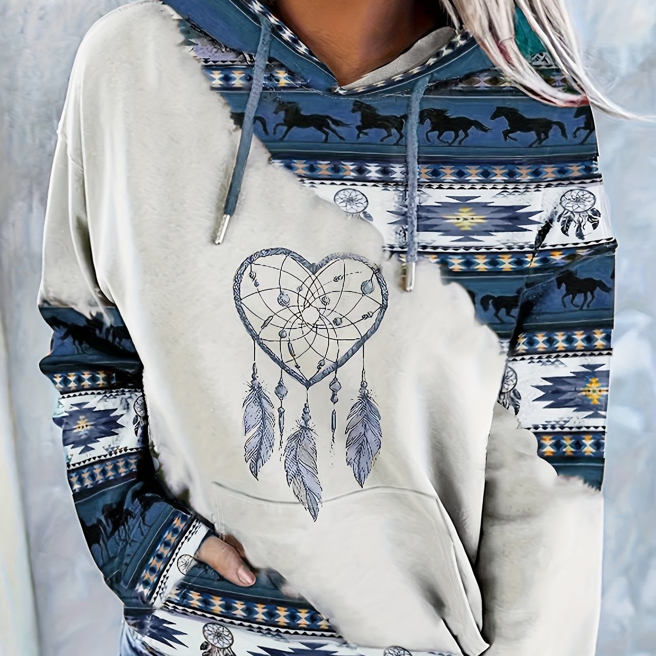 Bohemian Dreamcatcher Hoodie, Round Neck, All Seasons.