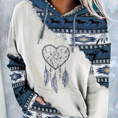 Bohemian Dreamcatcher Hoodie, Round Neck, All Seasons.