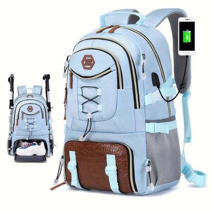 Uma mochila de viagem de grande capacidade para homens, mochila de acampamento para caminhadas de 40 litros com compartimento para sapatos, mochila casual multifuncional, pode acomodar uma mochila para laptop de 17,3 polegadas.