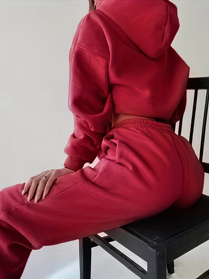 Casual Two-Piece Set - Letter Print Hooded Sweatshirt & Elastic Waist Sweatpants