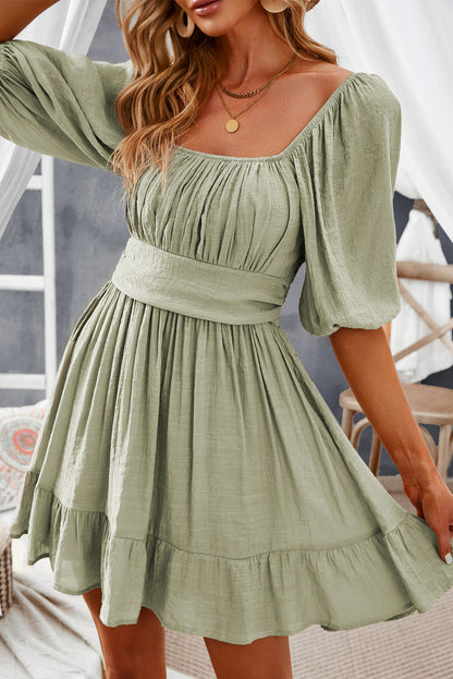 Bow Knot Ruffled High Waist Mini Dresses