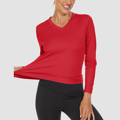 Women's Long Sleeve Shirts UPF 50+ Sun Protection T Shirts V Neck Hiking Shirt Running Workout Performance Tee