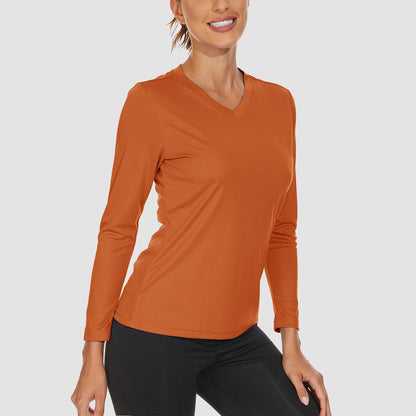Women's Long Sleeve Shirts UPF 50+ Sun Protection T Shirts V Neck Hiking Shirt Running Workout Performance Tee