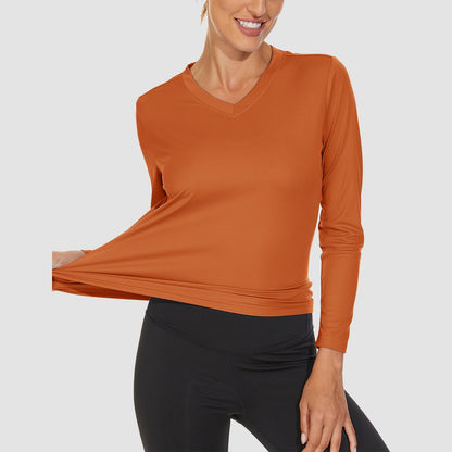 Women's Long Sleeve Shirts UPF 50+ Sun Protection T Shirts V Neck Hiking Shirt Running Workout Performance Tee