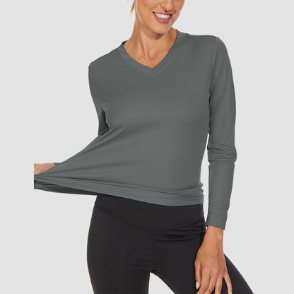 Women's Long Sleeve Shirts UPF 50+ Sun Protection T Shirts V Neck Hiking Shirt Running Workout Performance Tee