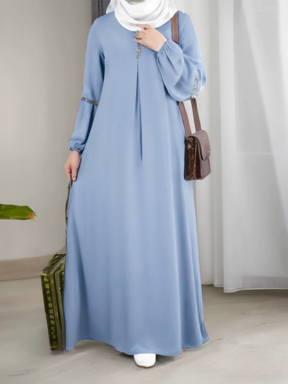 Elegant Green Sequin Abaya – Modest Long Sleeve Kaftan Dress