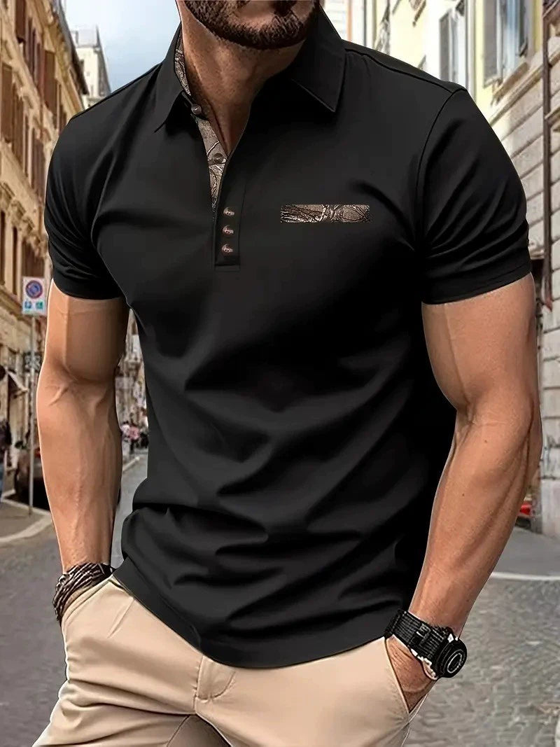 Lässiges Henley-Shirt für Herren – Stehkragen, lange Ärmel, Knopfdetail, Stretchstoff