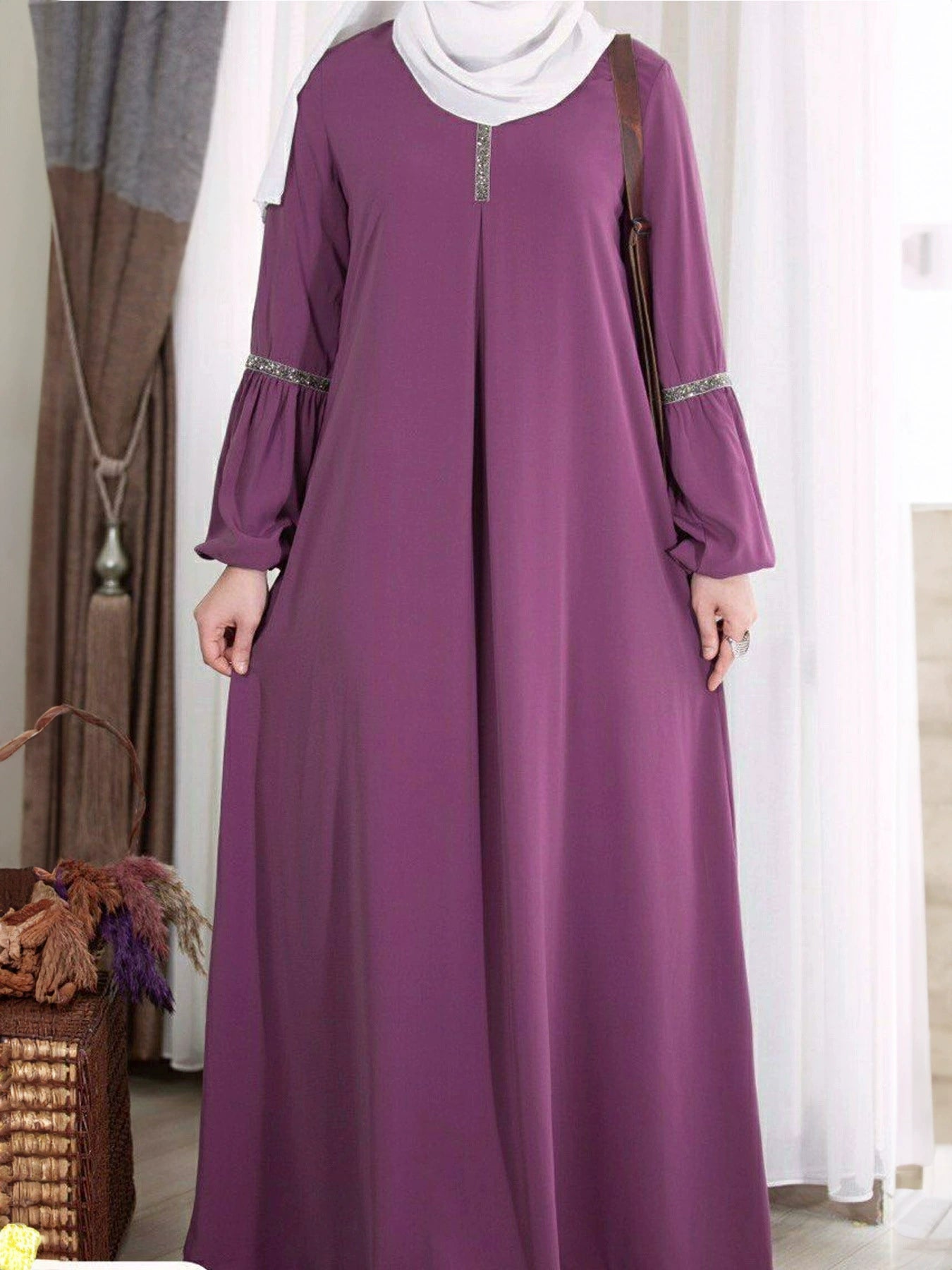 Elegant Green Sequin Abaya – Modest Long Sleeve Kaftan Dress