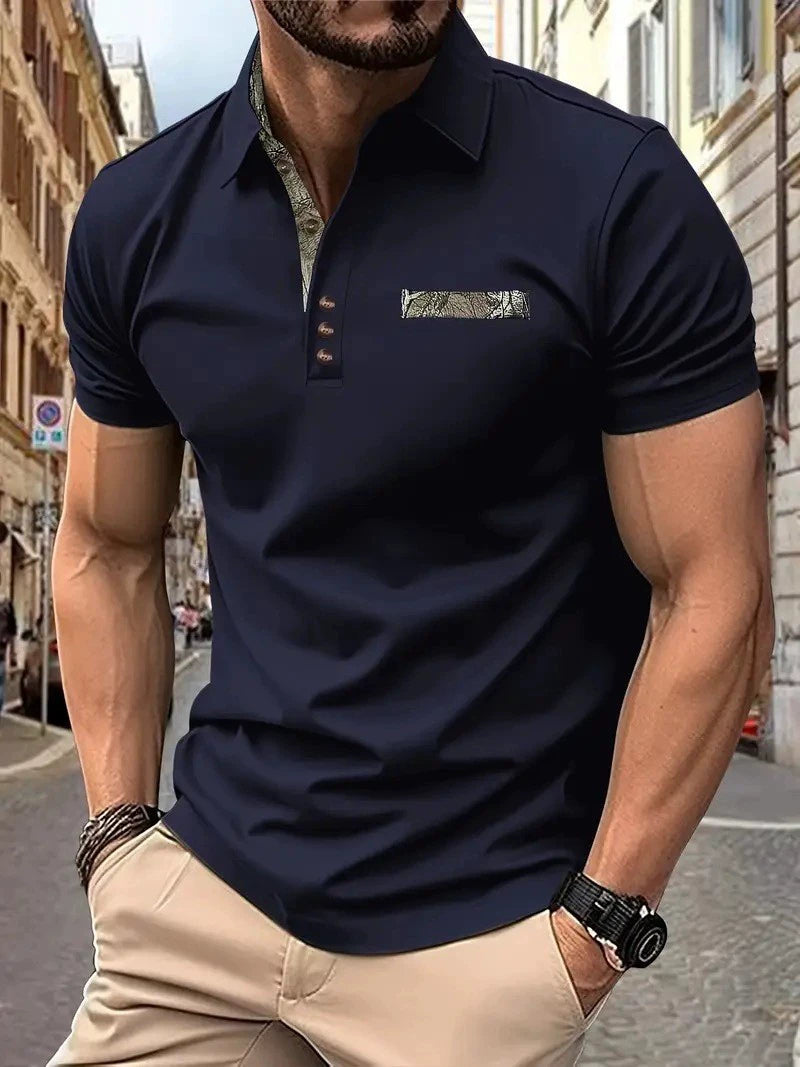 Lässiges Henley-Shirt für Herren – Stehkragen, lange Ärmel, Knopfdetail, Stretchstoff
