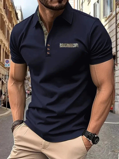 Lässiges Henley-Shirt für Herren – Stehkragen, lange Ärmel, Knopfdetail, Stretchstoff