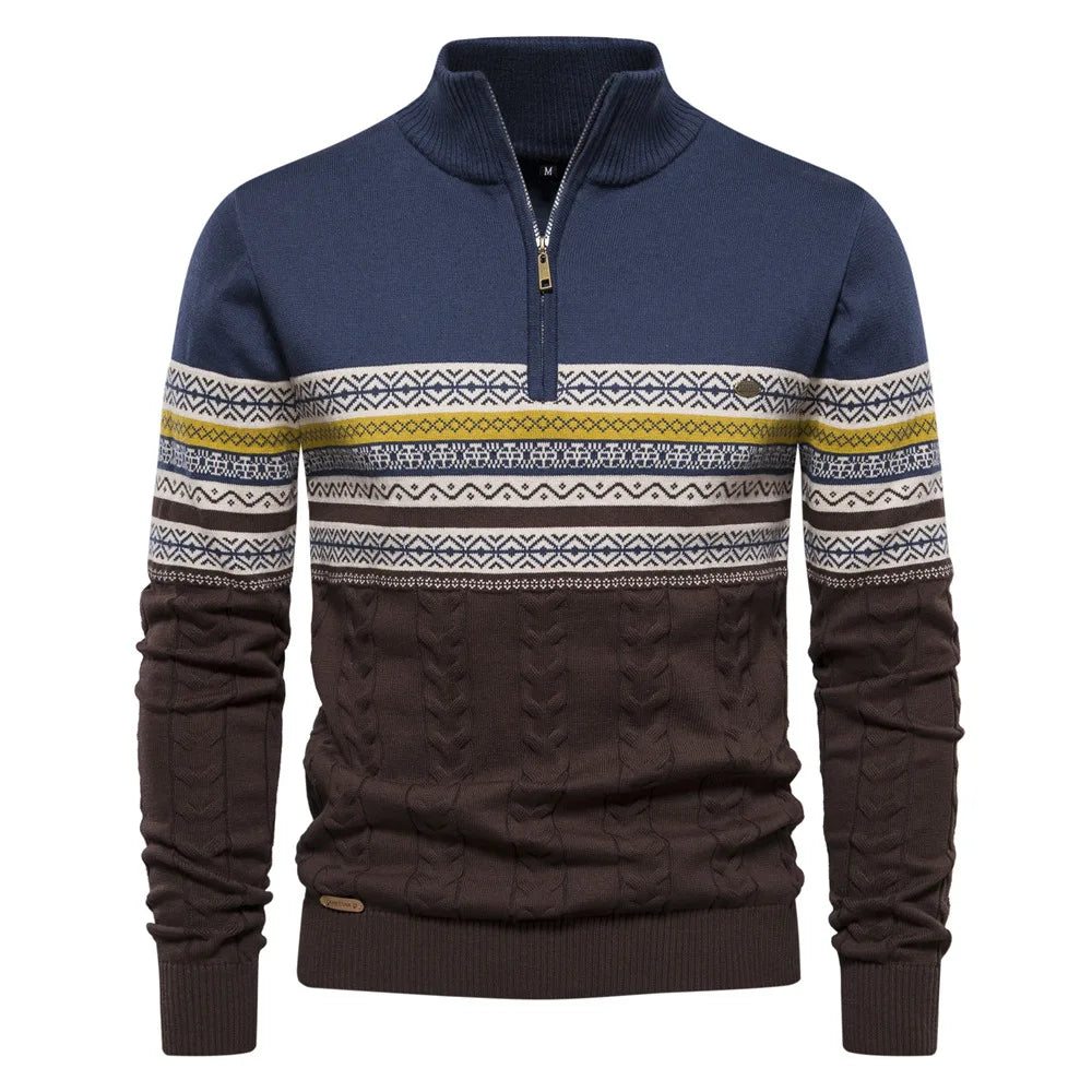 Henry™ - Suéter estiloso Fair Isle com meio zíper