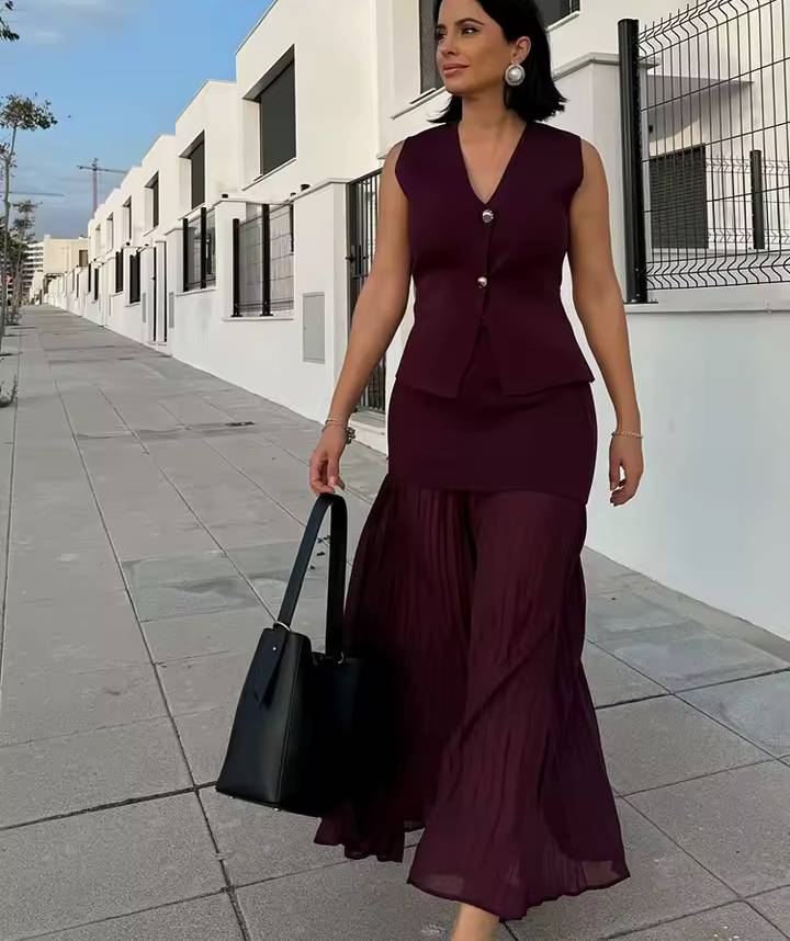 Peyton™ - Conjunto elegante de colete e saia de malha de 2 peças