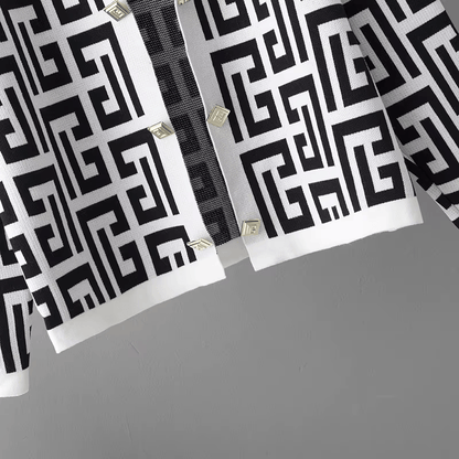 Avery™ - Stilvoller dreiteiliger Anzug mit O-Kragen und Retro-Labyrinth-Karomuster