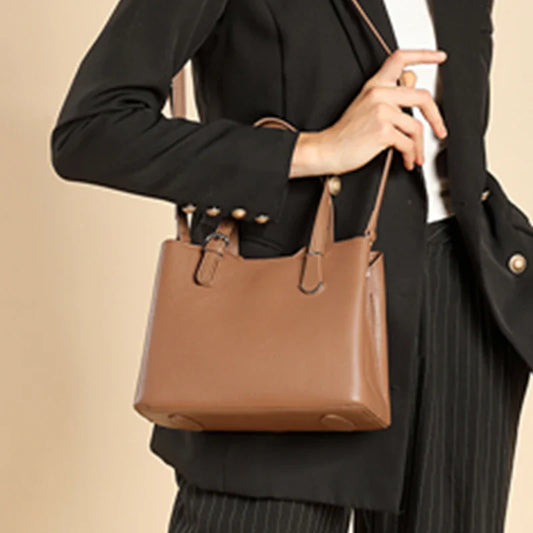 Aria™ - Bolsa de ombro de couro de vaca genuíno com 3 camadas