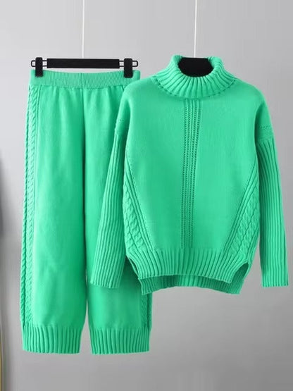 Scarlett™ - Stilvolles Set aus hochgeschlossenem Pullover-Strickpullover und lockerer Hose