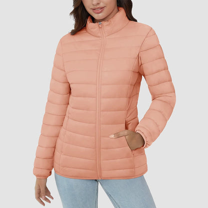 Women's  Lightweight Puffer Jacket Stand Collar Full Zip Quilted Lined Winter Coat