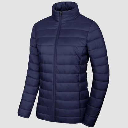 Women's  Lightweight Puffer Jacket Stand Collar Full Zip Quilted Lined Winter Coat