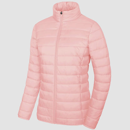 Women's  Lightweight Puffer Jacket Stand Collar Full Zip Quilted Lined Winter Coat