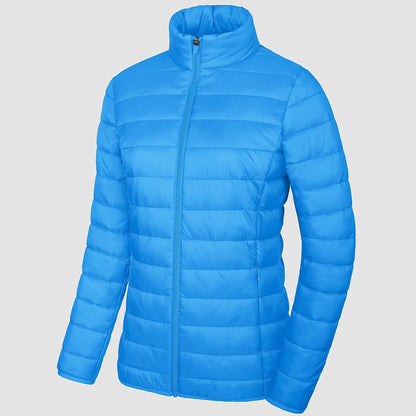 Women's  Lightweight Puffer Jacket Stand Collar Full Zip Quilted Lined Winter Coat