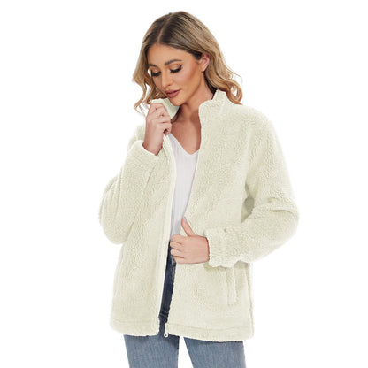 Women's Sherpa Jacket Full-Zip Fuzzy Fleece Teddy Casual Coats Zip Pockets Winter Warm Soft Jackets