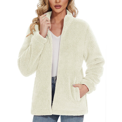 Women's Sherpa Jacket Full-Zip Fuzzy Fleece Teddy Casual Coats Zip Pockets Winter Warm Soft Jackets