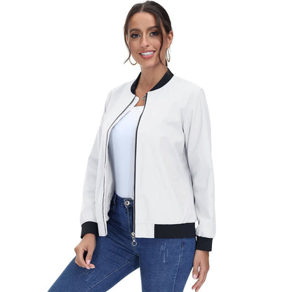 Jaqueta bomber feminina casual com zíper leve casaco corta-vento