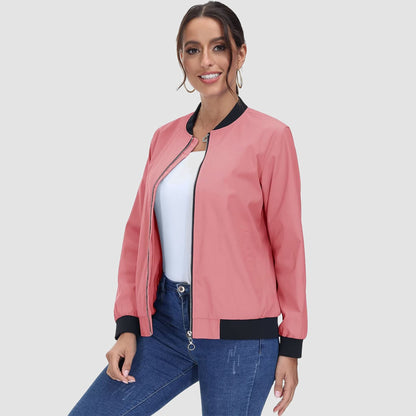 Jaqueta bomber feminina casual com zíper leve casaco corta-vento