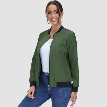 Jaqueta bomber feminina casual com zíper leve casaco corta-vento