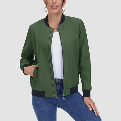 Jaqueta bomber feminina casual com zíper leve casaco corta-vento