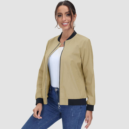 Jaqueta bomber feminina casual com zíper leve casaco corta-vento