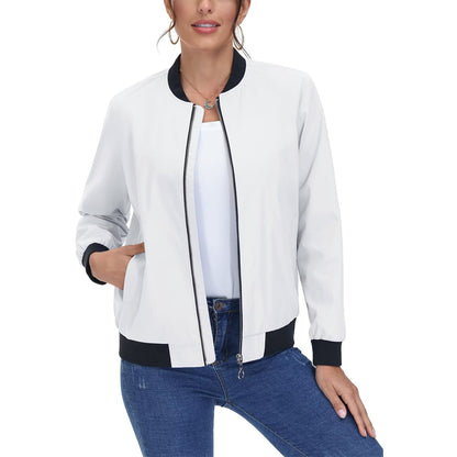 Jaqueta bomber feminina casual com zíper leve casaco corta-vento