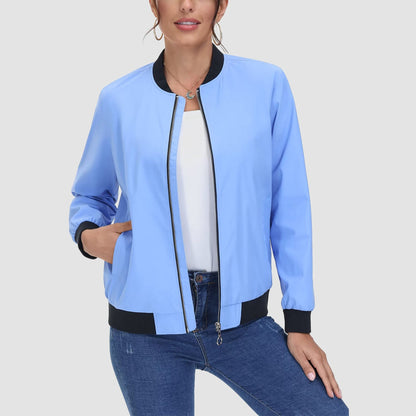 Jaqueta bomber feminina casual com zíper leve casaco corta-vento