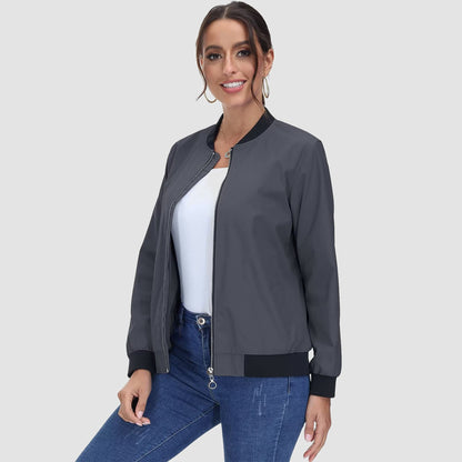 Jaqueta bomber feminina casual com zíper leve casaco corta-vento