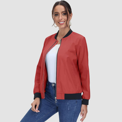 Jaqueta bomber feminina casual com zíper leve casaco corta-vento
