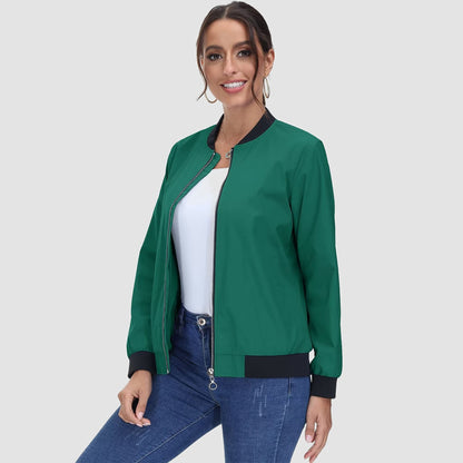 Jaqueta bomber feminina casual com zíper leve casaco corta-vento