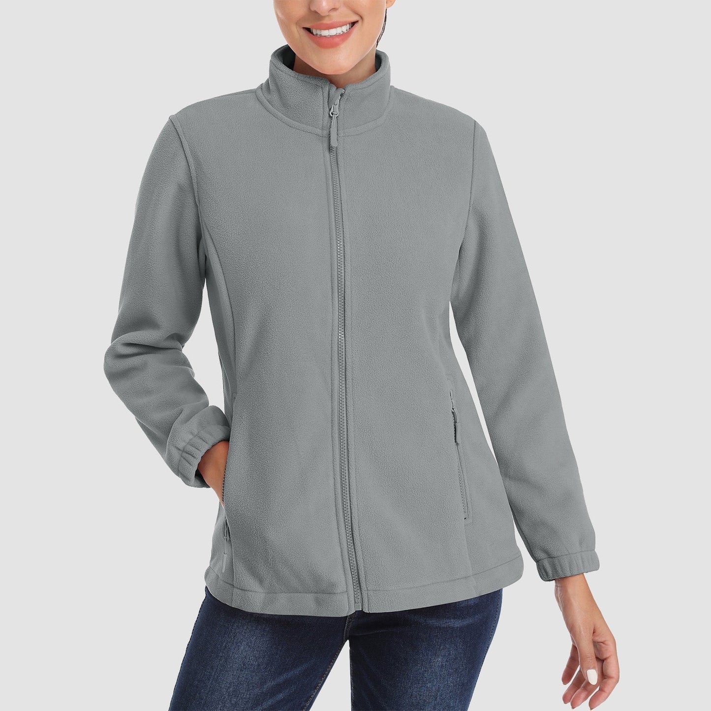 Damen Fleecejacke, weich, durchgehender Reißverschluss, warm, langärmelig, mit 2 Reißverschlusstaschen, Winterjacken 