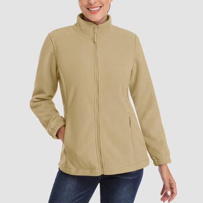 Damen Fleecejacke, weich, durchgehender Reißverschluss, warm, langärmelig, mit 2 Reißverschlusstaschen, Winterjacken 
