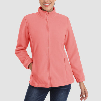 Damen Fleecejacke, weich, durchgehender Reißverschluss, warm, langärmelig, mit 2 Reißverschlusstaschen, Winterjacken 