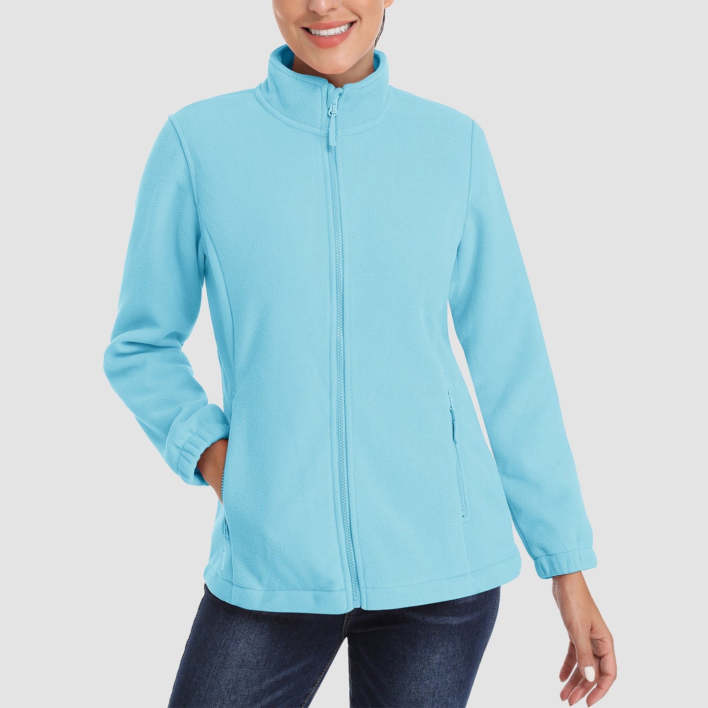 Damen Fleecejacke, weich, durchgehender Reißverschluss, warm, langärmelig, mit 2 Reißverschlusstaschen, Winterjacken 