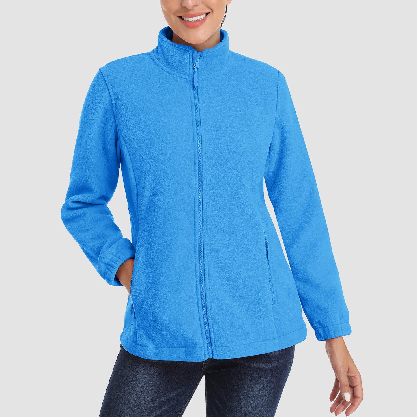 Damen Fleecejacke, weich, durchgehender Reißverschluss, warm, langärmelig, mit 2 Reißverschlusstaschen, Winterjacken 