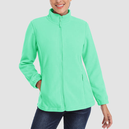 Damen Fleecejacke, weich, durchgehender Reißverschluss, warm, langärmelig, mit 2 Reißverschlusstaschen, Winterjacken 