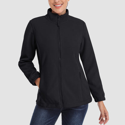 Damen Fleecejacke, weich, durchgehender Reißverschluss, warm, langärmelig, mit 2 Reißverschlusstaschen, Winterjacken 