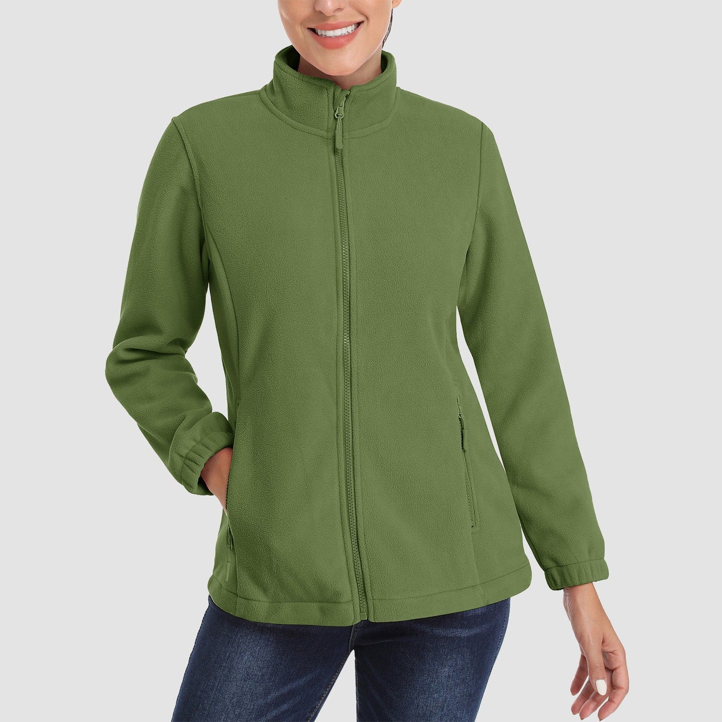 Damen Fleecejacke, weich, durchgehender Reißverschluss, warm, langärmelig, mit 2 Reißverschlusstaschen, Winterjacken 