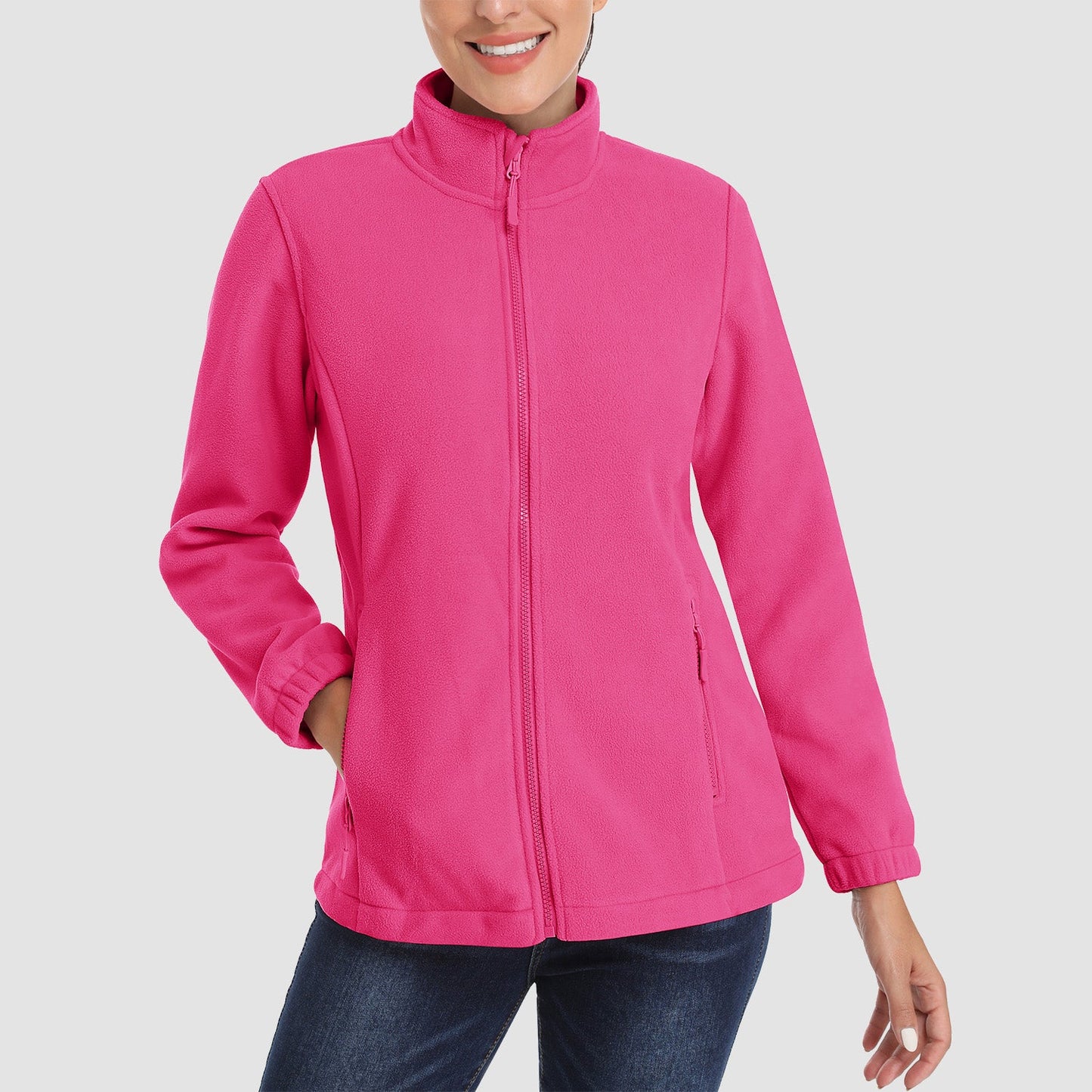 Damen Fleecejacke, weich, durchgehender Reißverschluss, warm, langärmelig, mit 2 Reißverschlusstaschen, Winterjacken 