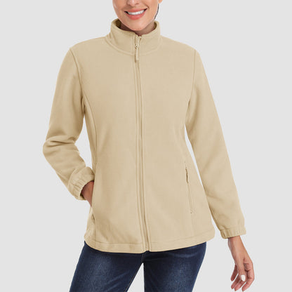 Damen Fleecejacke, weich, durchgehender Reißverschluss, warm, langärmelig, mit 2 Reißverschlusstaschen, Winterjacken 