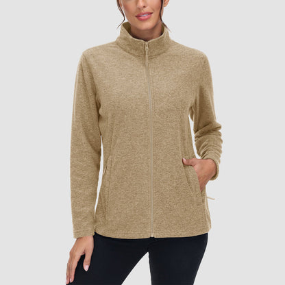 Casaco de lã feminino suéter com zíper completo casaco com bolsos com zíper quente